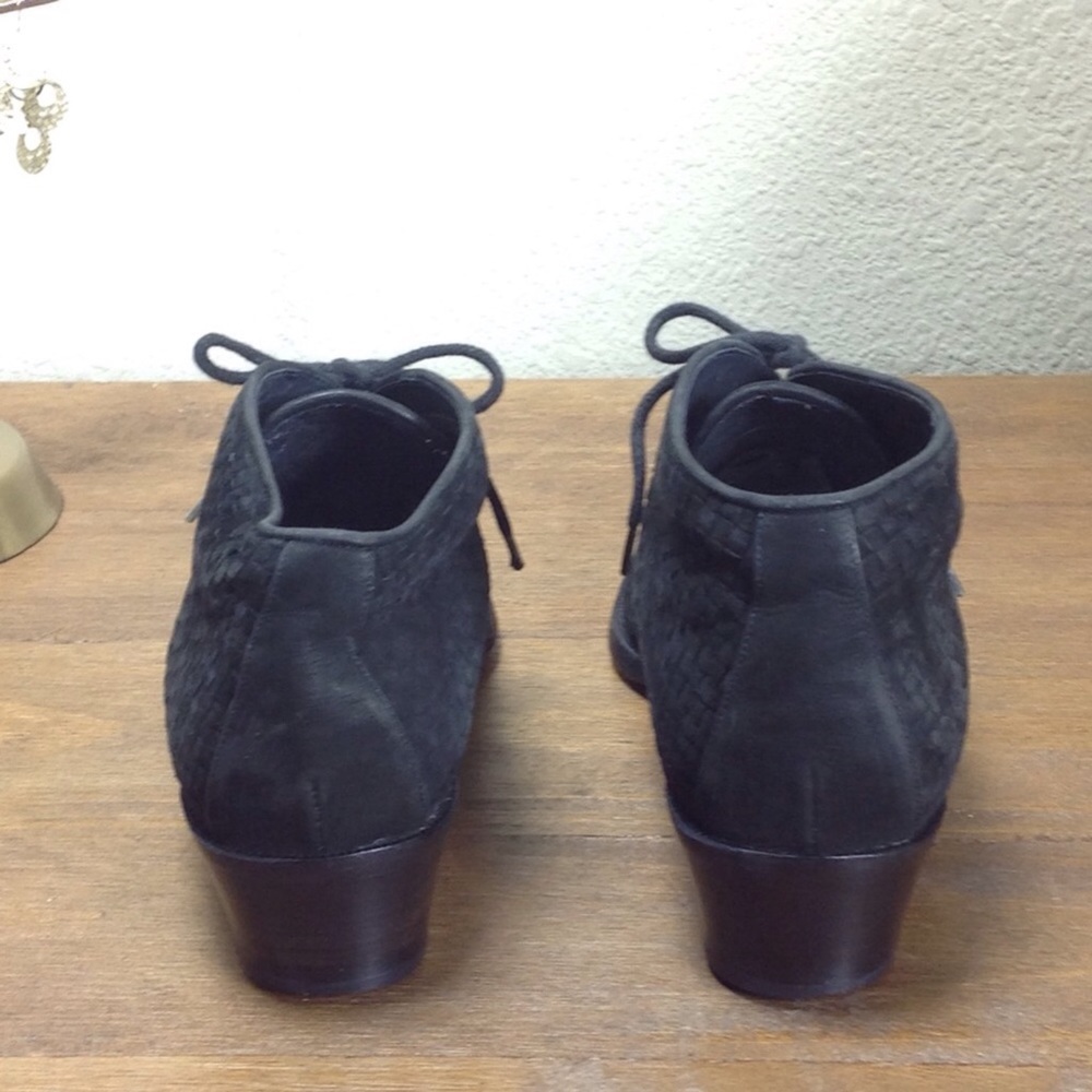 Via Spiga Vintage Woven Black Suede Lace-Up Bootie - Picture 5 of 6